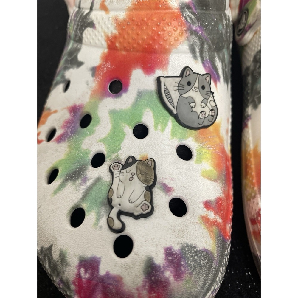 Classic Crocs Tie Dye Clogs Cat Charms Shoes Lined Warm Women's 8 Men's 6 Multi - Picture 4 of 16